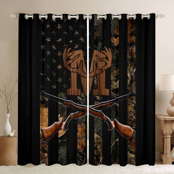 Manfei Brown Initial M Letter Black Out Curtains for Men, Rustic Jungle Plant Curtains Pack of 2 (42x63 Each), Retro Western Theme Bedroom Curtains, Curtains and Drapes Bedroom Decor