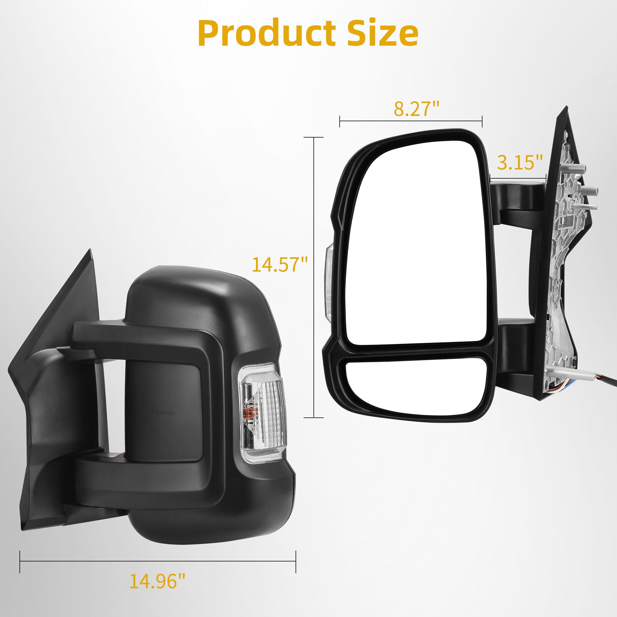 LEDKINGDOMUS Driver Side Power Heated Mirror for 2014 2015 2016 2017 Ram Promaster 1500/2500/3500 with LED Signal & Temp Sensor, Manual Folding