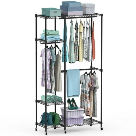 4-Tier Heavy-Duty Clothing Rack – Wheeled Steel Wardrobe Organizer