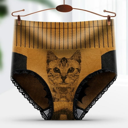 

Women s Dig-Free Comfort Waistband with Cat Pattern Microfiber Hi-Cut Panties Crotch with graphene 3-Pack