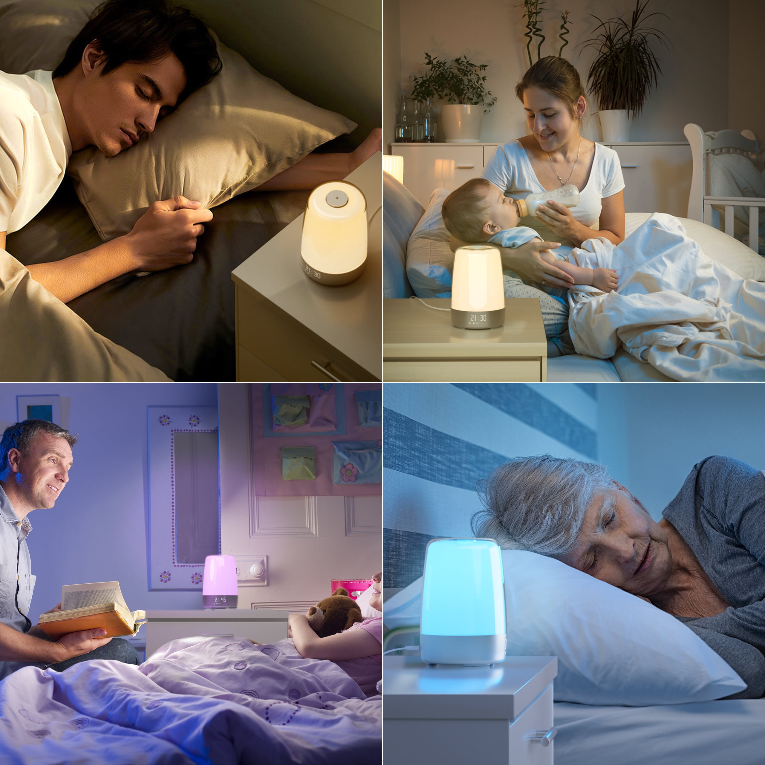 Hansang Sunrise Alarm Clock, Wake up Light Alarm Clock, 3 Ways Dimmable Modern Small Digital RGB Bedside Lamp for Heavy Sleeper