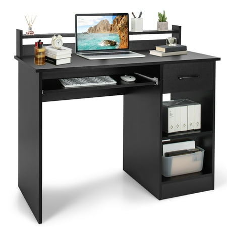 Costway 22 Wide Computer Desk Writing Study Laptop Table w/ Drawer & Keyboard Tray Black