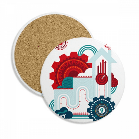 

Contrast-Colour Gear Clock House Illustration Coaster Cup Mug Tabletop Protection Absorbent Stone