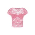 thumbnail image 5 of Aojekbee Women Lace Top, Short Sleeve Pleated See-through Slim Fit Summer Crop Top Clubwear, 5 of 10
