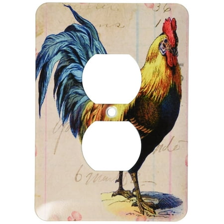 Rooster Outlet Cover - 3dRose Vintage Rooster Digital Art by Angelandspot, 2 Plug Outlet Cover