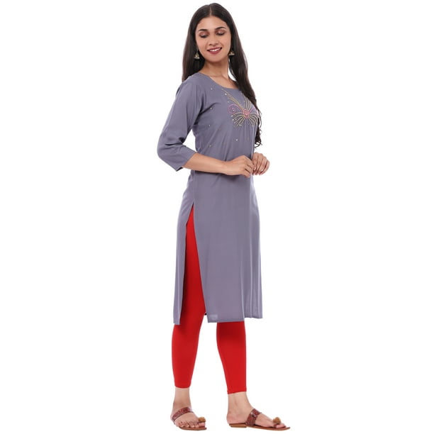 SKAVIJ Women s Ethnic Rayon Kurti Dress Walmart