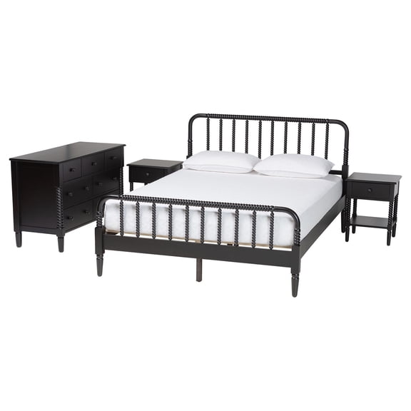 Baxton Studio Braith Farmhouse Black Spindle Wood King Size 4-Piece Bedroom Set