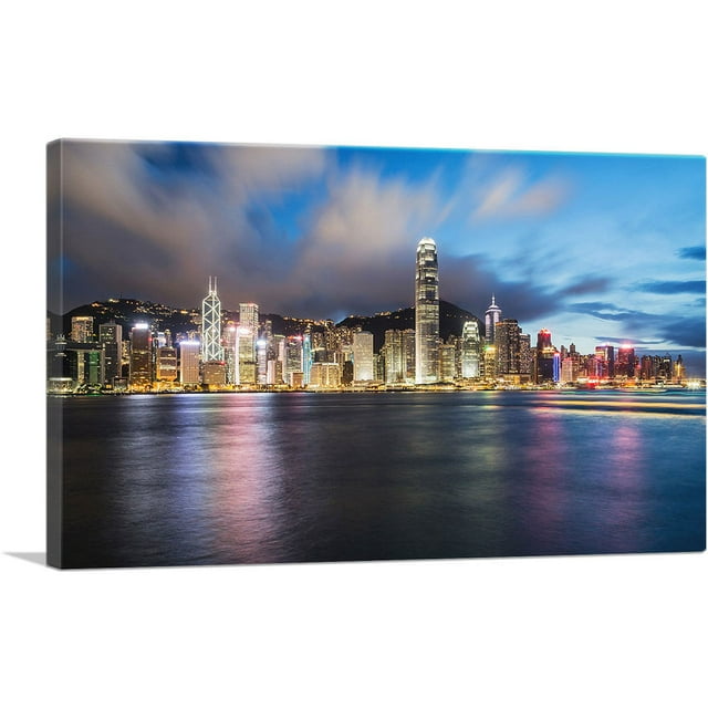 ARTCANVAS Hong Kong China Blue Canvas Art Print - Size: 12" x 8" (0.75" Deep)