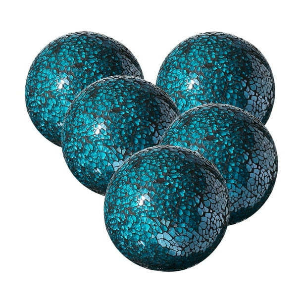 Decorative Balls Set of 5 Glass Mosaic Sphere Dia 3" (Turquoise