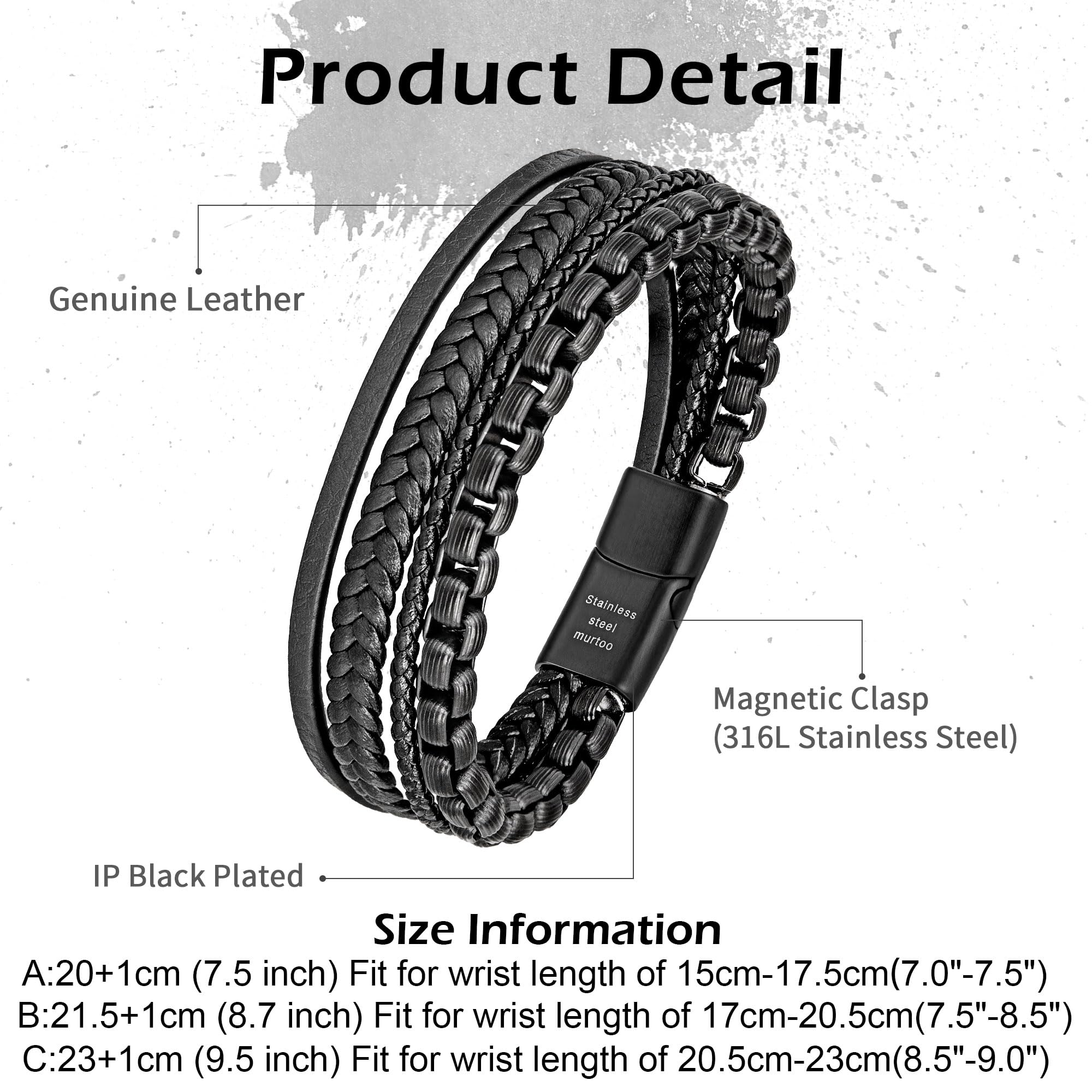 Speroto Mens Bracelets,Leather and Steel Bracelets, Chain Bracelets with Clasp,Steel Bracelets for Men