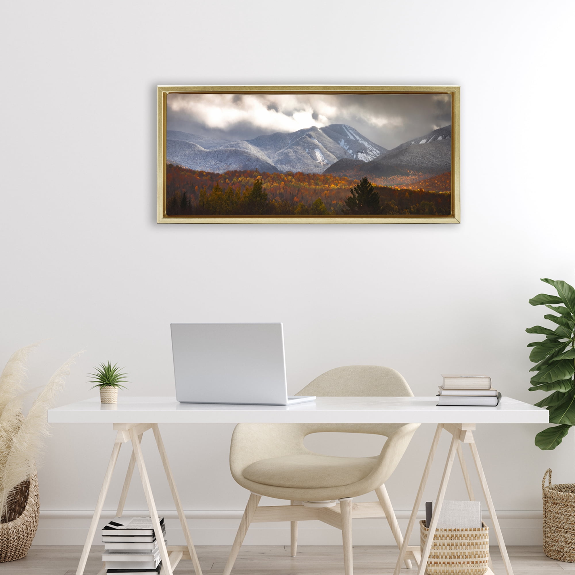 Stupell Industries Colliding Seasons Mountainscape Gold Framed Floater Canvas Wall Art, design by Jonathan Zaharek
