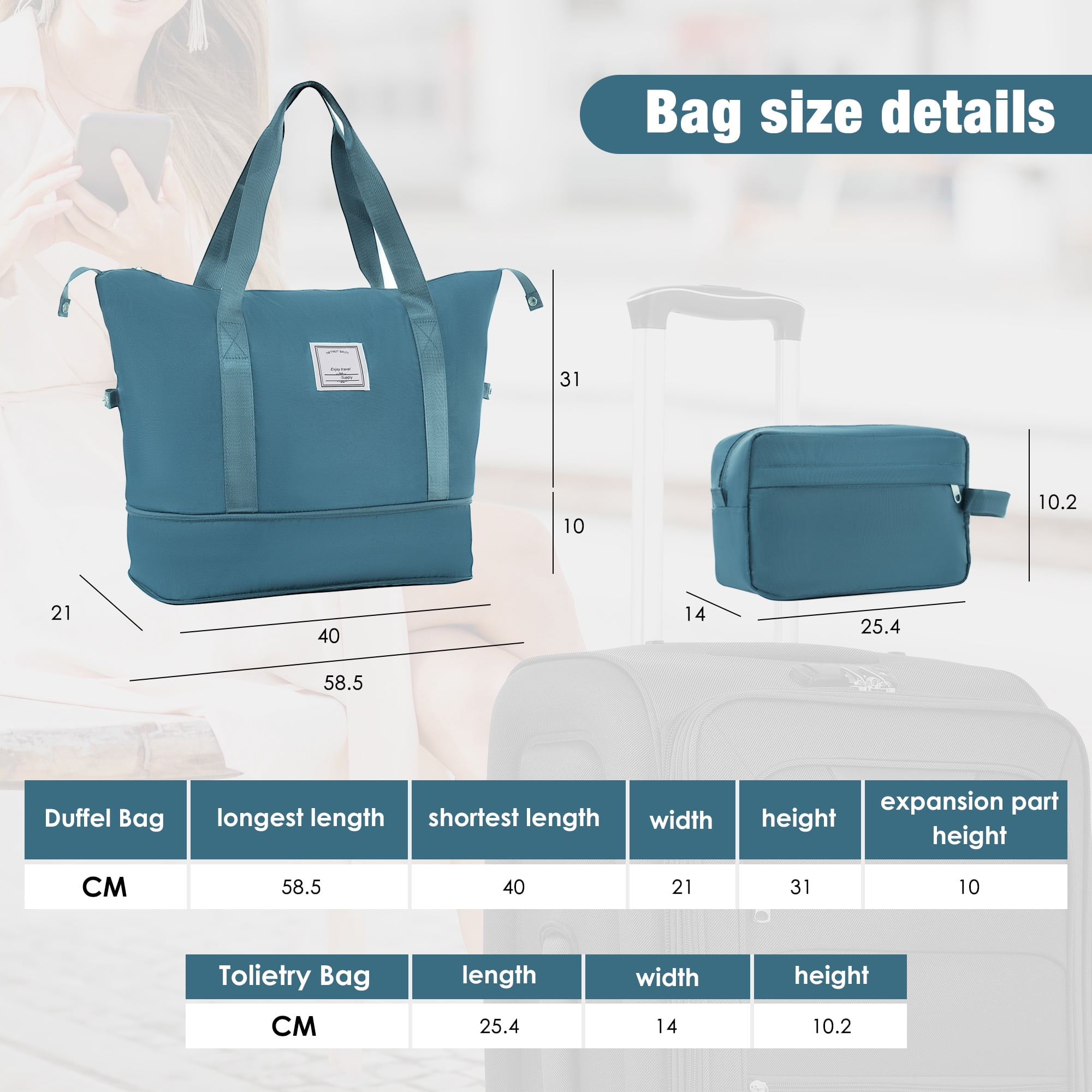 imerelez Softside Luggage Expandable 3 Piece Set Suitcase with Duffel Bag Upright Spinner Softshell Lightweight Luggage Travel Set