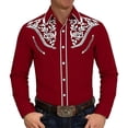 thumbnail image 4 of Conairie Men's Western Cowboy Shirts Long Sleeve Embroidered Shirts Slim Fit Casual Button Down Shirt with Pockets Red XXXL, 4 of 4