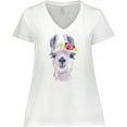 thumbnail image 3 of Inktastic Cute Llama with Flower Women's Plus Size V-Neck T-Shirt, 3 of 5