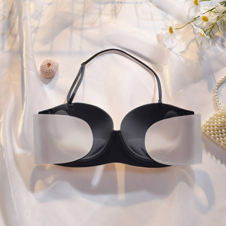 NASIQXB Ladies Push Up Strapless Bra Deep U Shape Backless Bra Full Support Sports Bras for Women Black 36/80A Black