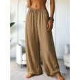 thumbnail image 5 of Women'S Loose Fit Solid Color Elastic Waist Pocket Straight Leg Casual Pants Khaki XXL, 5 of 8