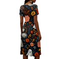 thumbnail image 5 of Halloween Dresses for Women Castle Pumpkin Short Sleeve Horror Sundress Spider Webeb Ghost V Neck Funny Midi Dresses, S, 5 of 5