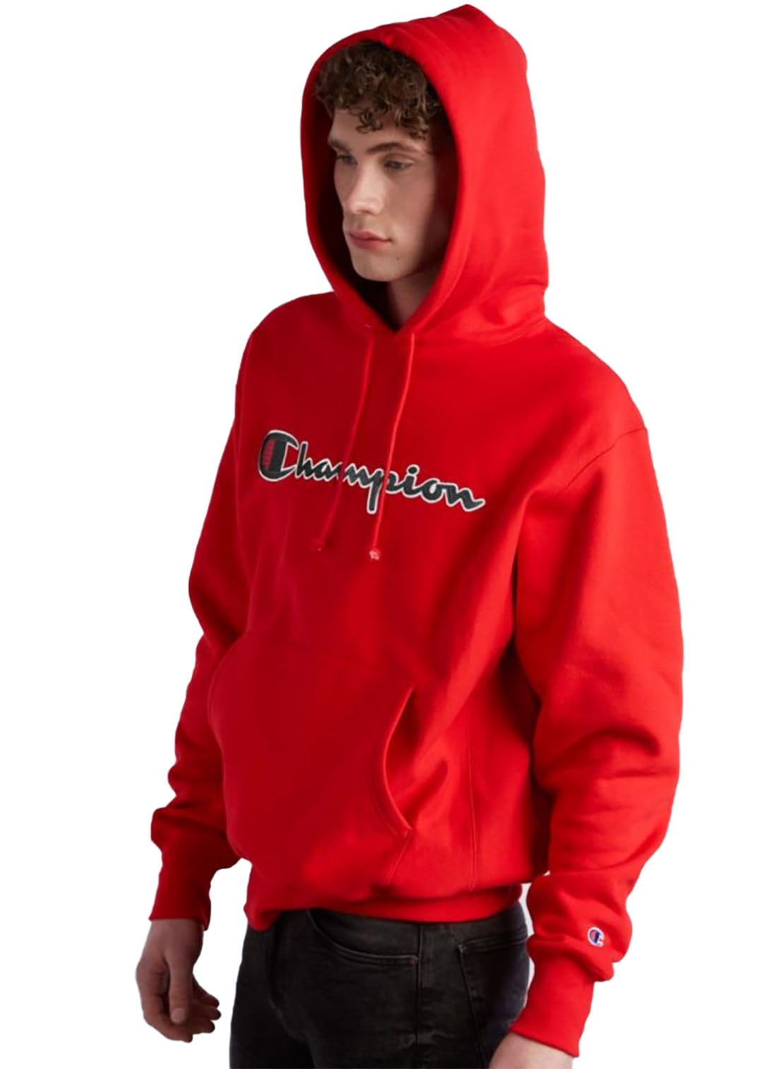 red champion logo hoodie
