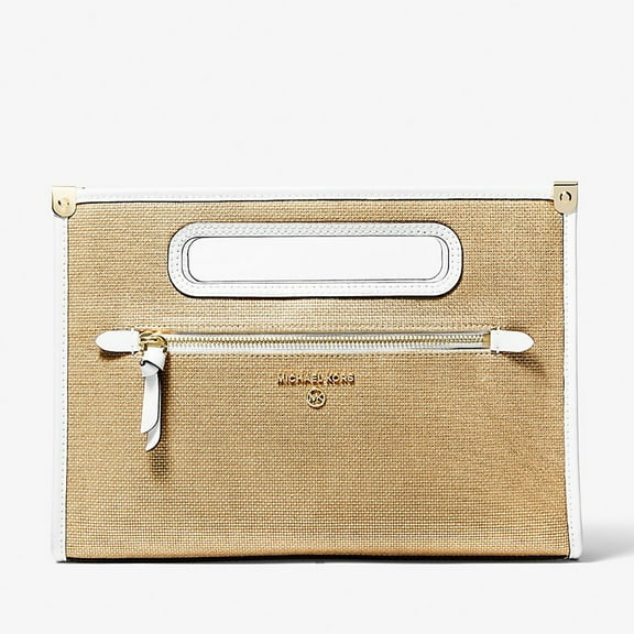 Michael Kors Women's Jane Cotton Clutch Crossbody Bag (Natural)