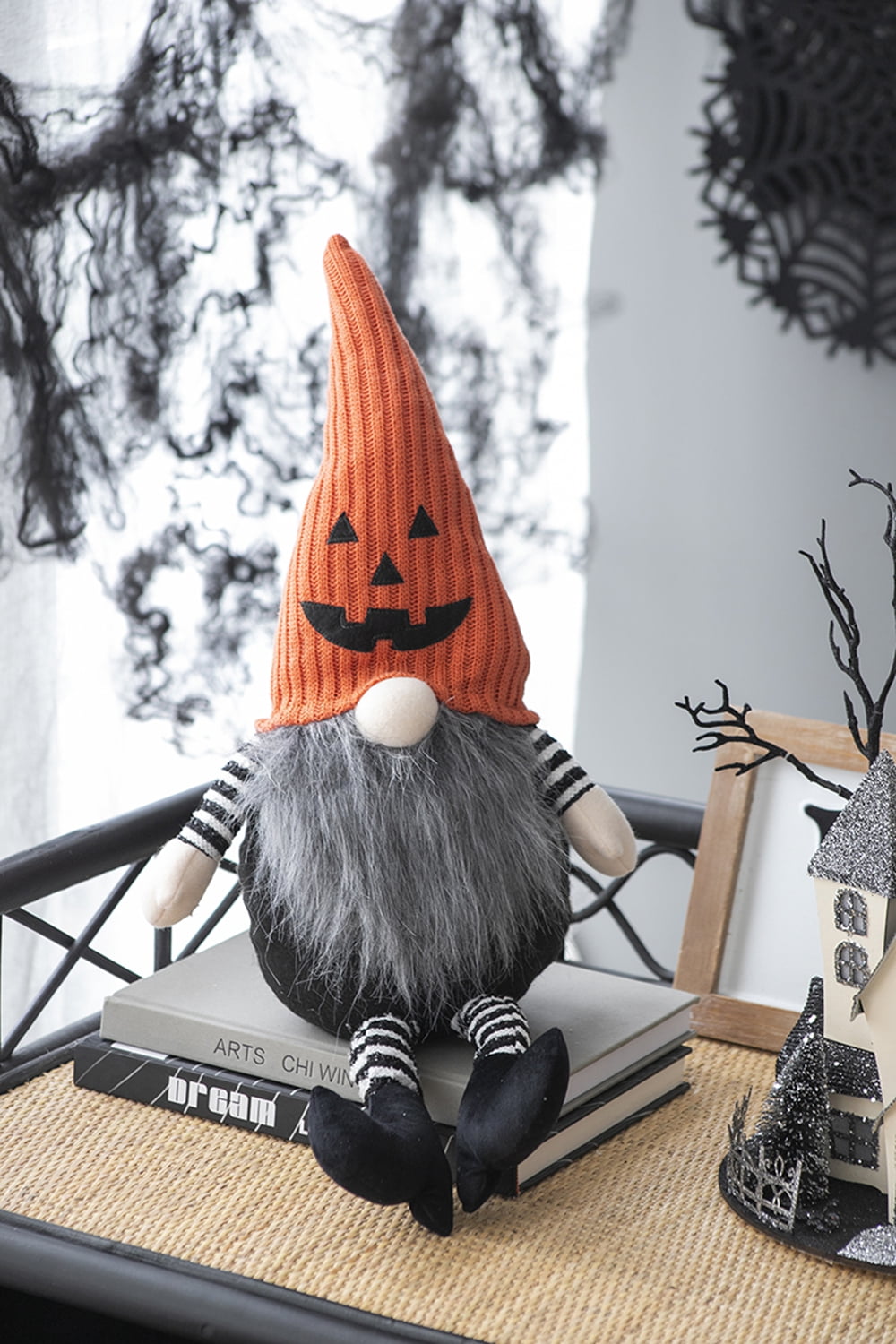 Large Fabric Sitting Jack-O-Lantern Gnome 23.5 Inch Halloween Decor Tabletop Shelf Display