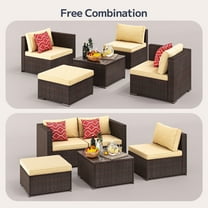 Asofer Outdoor Sectional Sofa Set PE Wicker Rattan Patio Furniture Set with a Glass Coffee Table for Backyard Porch Poolside Patio,Beige
