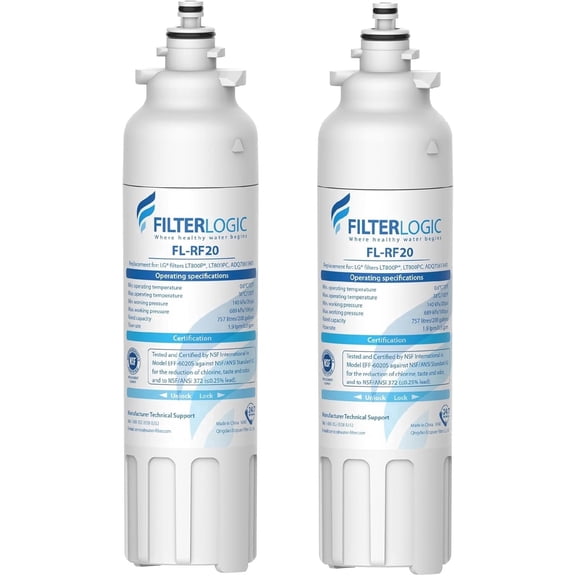 Filterlogic ADQ73613401 Refrigerator Water Filter, Replacement for LG® LT800P®, LT800PC, ADQ736134, ADQ73613402, LSXS26326S, LSXS26366S, LMXS30776S, LSXS26366D, LMXC23746S, 46-9490, 469490, Pack of 2