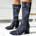 thumbnail image 3 of Oyedens High Heels Knee Length Long Boots for Women Casual Denim Zipper Knee High Tall Boots Fall, 3 of 6
