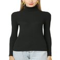thumbnail image 1 of Chemise à Manches Longues pour Femmes Décontractée Couleur Unie Thermique Col Roulé Chemises Blouse Noir 3TG, 1 of 2
