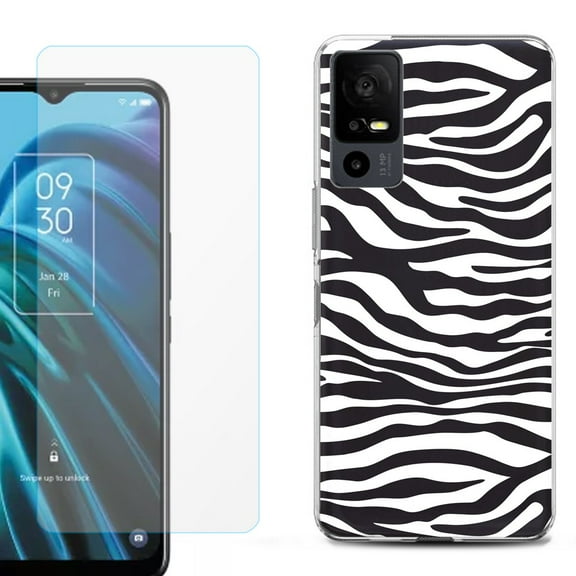 OneToughShield ® for TCL 40 XE 5G Shockproof Fashion Phone Case, with Tempered Glass Screen Protector - Zebra B/W