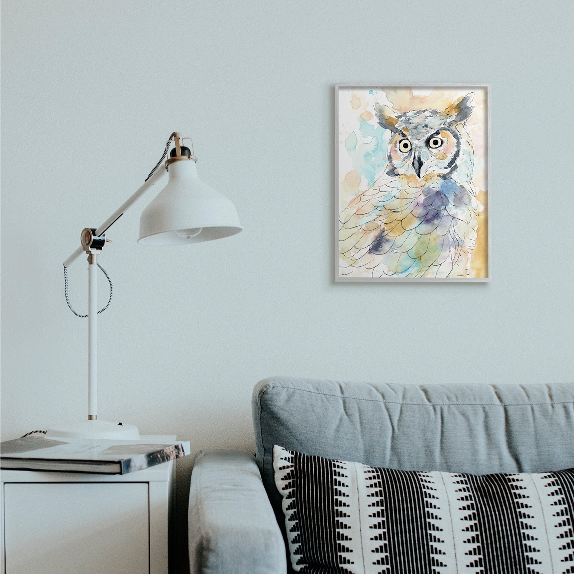 Stupell Industries Majestic Owl Portrait Bird Watercolor Design Grey Framed, 16 x 20, Design by Annie Warren