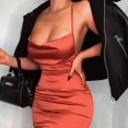thumbnail image 4 of Women Neon Satin Sexy Bodycon Elegant Backless Long Dress for Cocktail Party Clubwear Lace-up Strap Orange L, 4 of 5