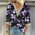 thumbnail image 2 of CYMMPU 3/4 Sleeve Blouses for Women Dressy Casual Tunic Tops Fall Fashion Shirts Loose Fit Floral Pattern Lace V Neck Spring Tops Business Elegant Work Topss Black XL, 2 of 5