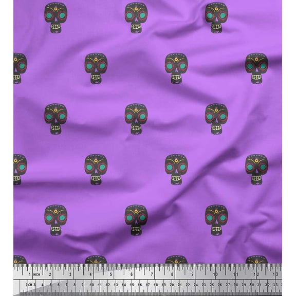 Soimoi Purple Silk Fabric Tribal Skull Fabric Prints By Yard 42 Inch Wide