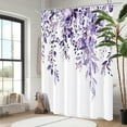 thumbnail image 2 of Purple Eucalyptus Shower Curtain, Watercolor Plant Leaves with Floral Bathroom Shower Curtain Set with Hooks, 72x72, 2 of 6