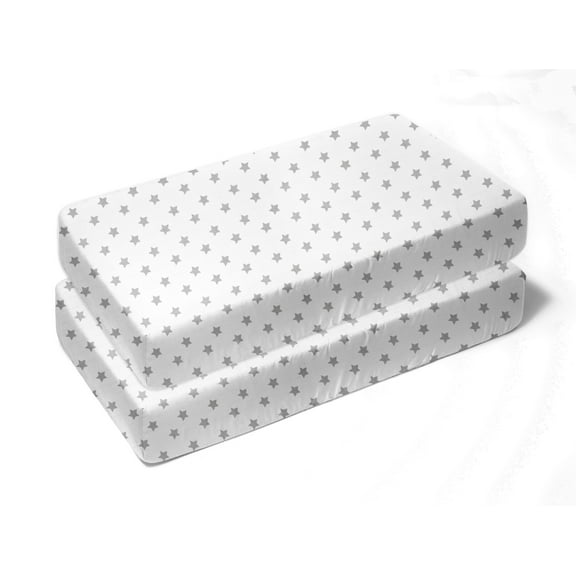 Zak & Zoey Gray Star Toddler Bed or Crib Sheets 2-Pack (100% Cotton)