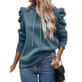 thumbnail image 2 of Sudadera con Capucha de Larga Abullonada y Cordón Ajustable para Mujer, Estilo Informal, para Otoño e Invierno Azul Pavo Real M, 2 of 8