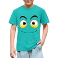 thumbnail image 1 of Blusas y camisas de manga corta con cuello redondo para niños y niñas, color liso, con estampado de expresión linda, manga corta, holgadas y cómodas, blusa para niña, 1 of 6