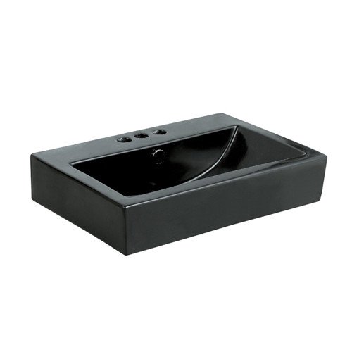 Kingston Brass Clearwater Black China Vessel Bathroom Sink with Overflow Hole & 3 Faucet Holes