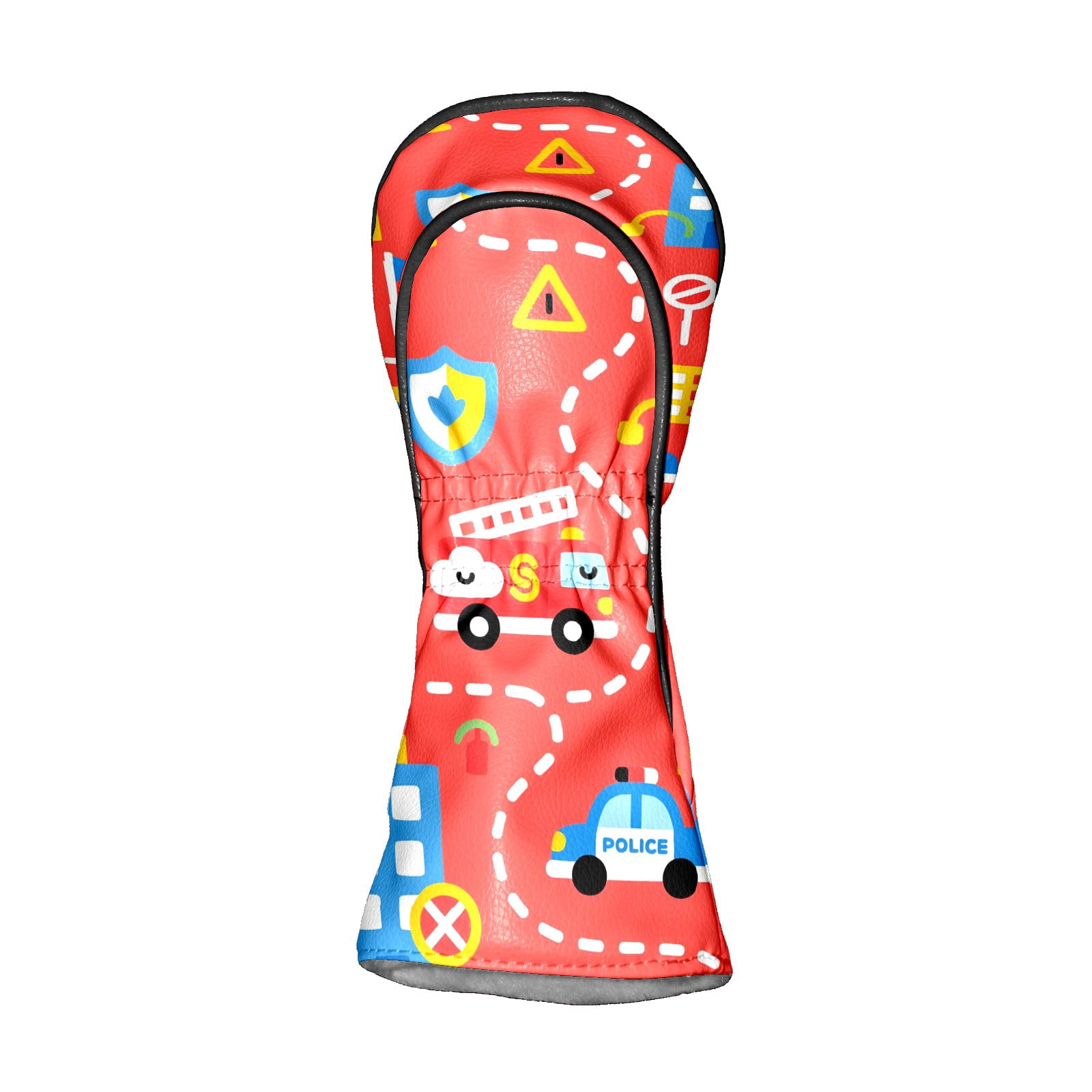 Golf Club Covers, Firefighter Police Car Red Premium PU Leather Driver Hybrid Putter Head Covers with Velvet Lining, Waterproof Golf Gifts for Men Women