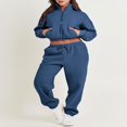 thumbnail image 2 of Women 2 Piece Tracksuits 1/2 Zipper Cropped Sweatshirt and Sweatpants, 2 of 9