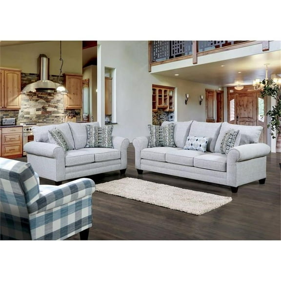 Furniture of America Graw Transitional Fabric 2-Piece Sofa Set in Gray