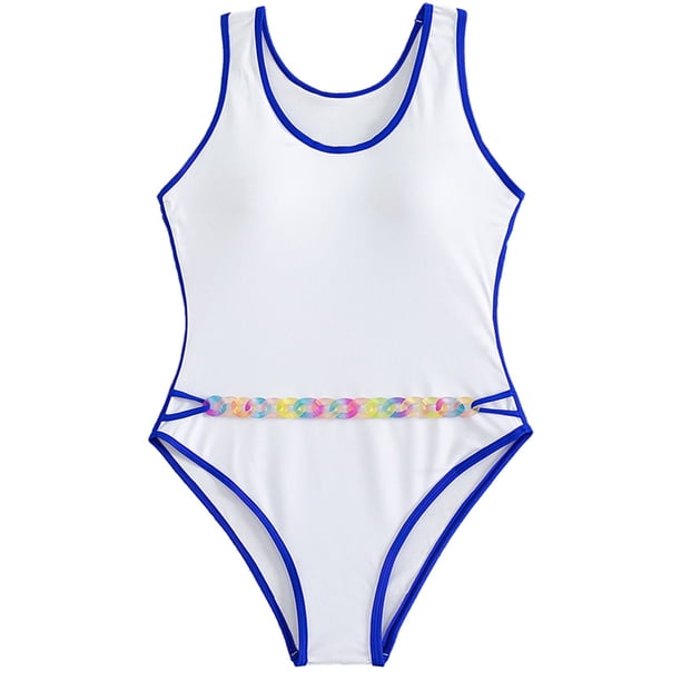 Gibobby Trajes de Baño Mujer Completo Traje de baño de las traje de baño sexy azul borde traje de baño playa traje de baño(Blanco,XL)