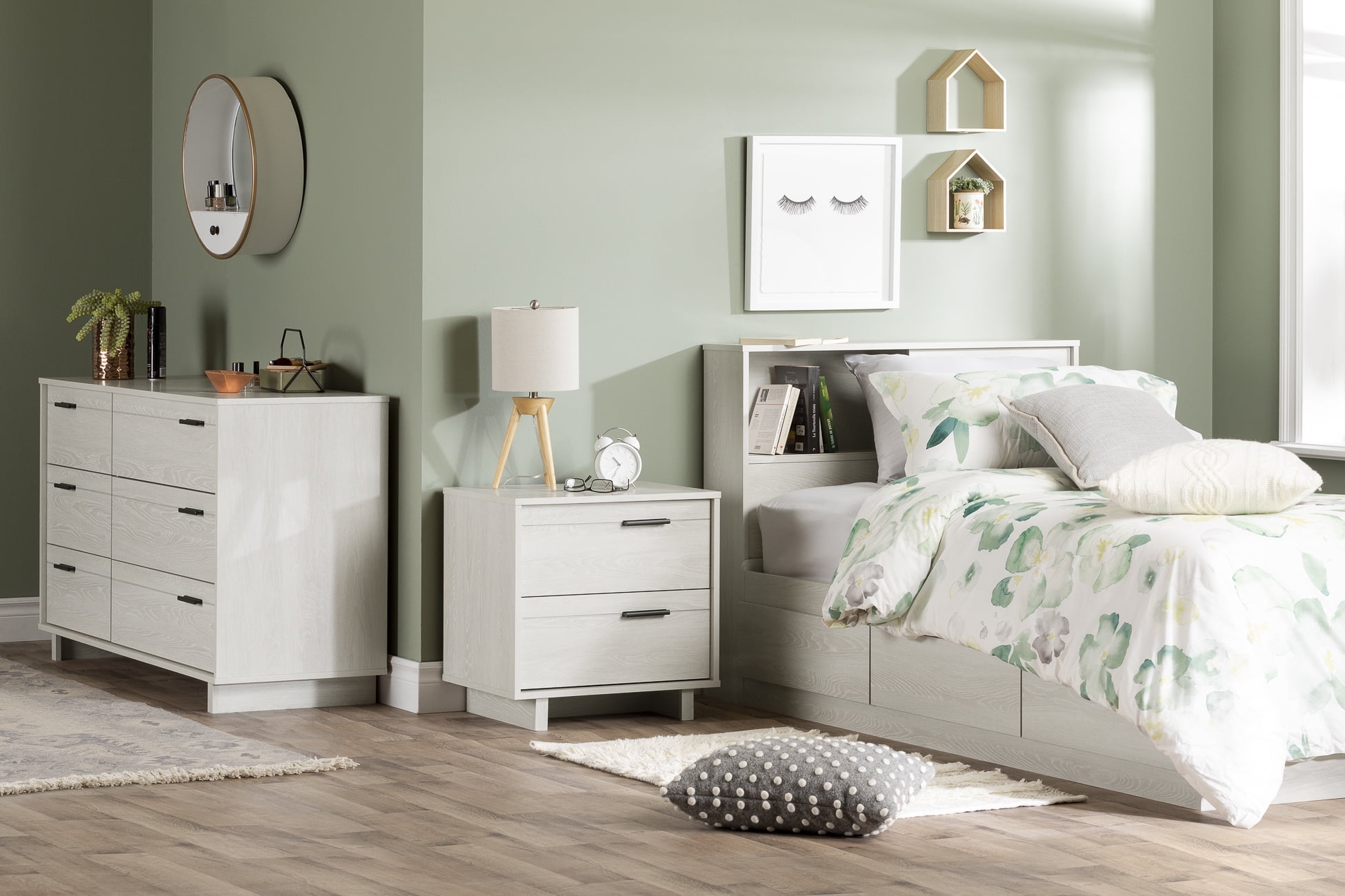 South Shore Fynn Twin Mates Bed with 3 Drawers, in Winter Oak