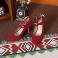 thumbnail image 3 of Zapatos de tacón de aguja con correa cruzada y plataforma para mujer burdeos, EE. UU. 6, 3 of 5