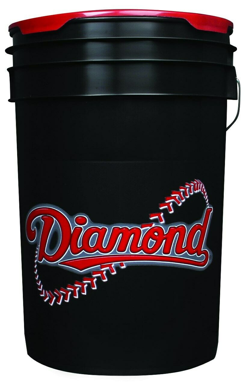 Diamond 6 Gallon Ball Black Bucket with 36 TruFlite Flexible Training Baseballs
