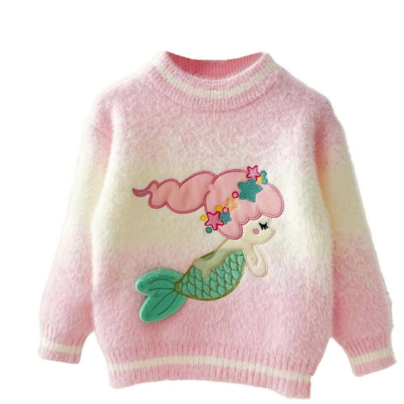 MEZZALL Girls Winter Sweater Thickened Cartoon Print Knitted Tops Soft Long Sleeve Casual For Toddler Big Kids Trendy Knitwear O-Neck Child Dailywear