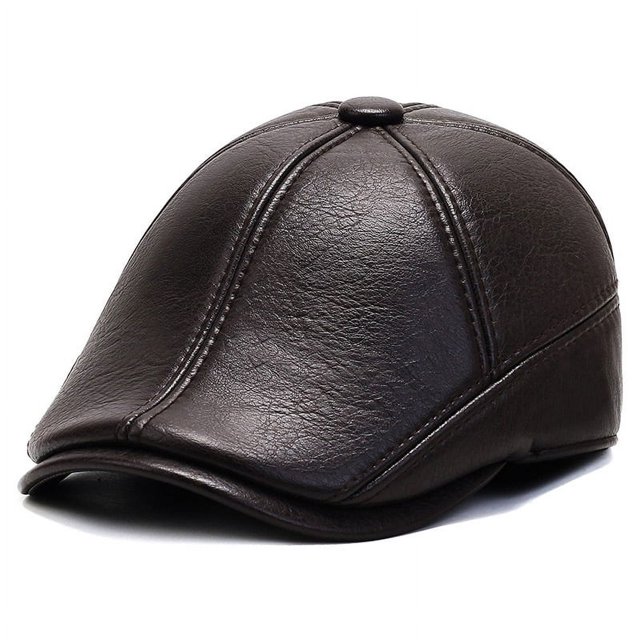 Versión coreana de moda del sombrero de hombre de invierno de combinación completa de cuero de imitación de ocio engrosado para mediana edad y ancianos gorra de protección cálida para los