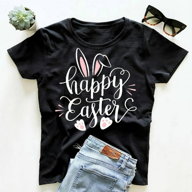 CHGBMOK Débardeurs Grande Taille pour Femmes, T-shirt Imprimé Col Rond de Pâques, Manches Courtes, Blouse Décontractée Ample, T-shirt Col en V pour Femmes en Liquidation