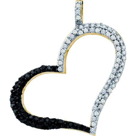 10K Yellow Gold 0.34CT Black Round Cut Diamond Sideway Heart Fashion Pendant