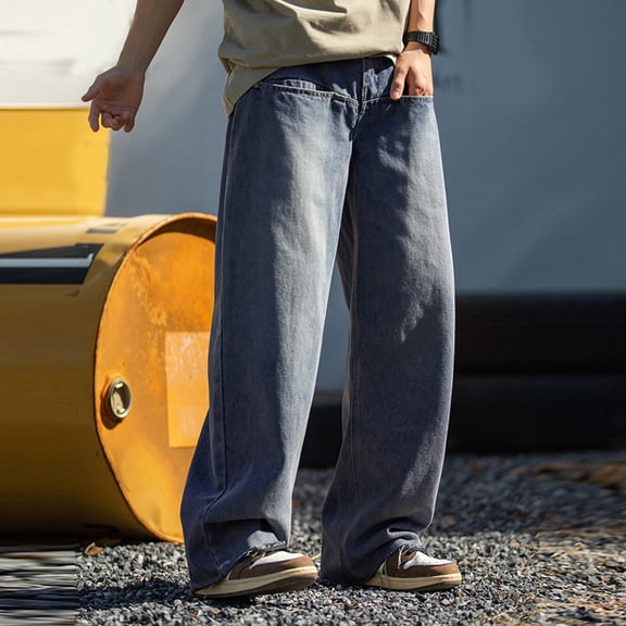 MHFRRA Bootcut Jeans for Men Male Fashion Design Baggy Jeans Retro Washed Workwear Jeans Casual Loose Pants Size M